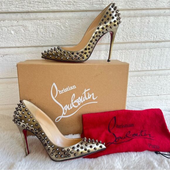 CHRISTIAN LOUBOUTIN Specchio Follies Metallic Spiked Studded Heels 36 - Picture 1 of 12
